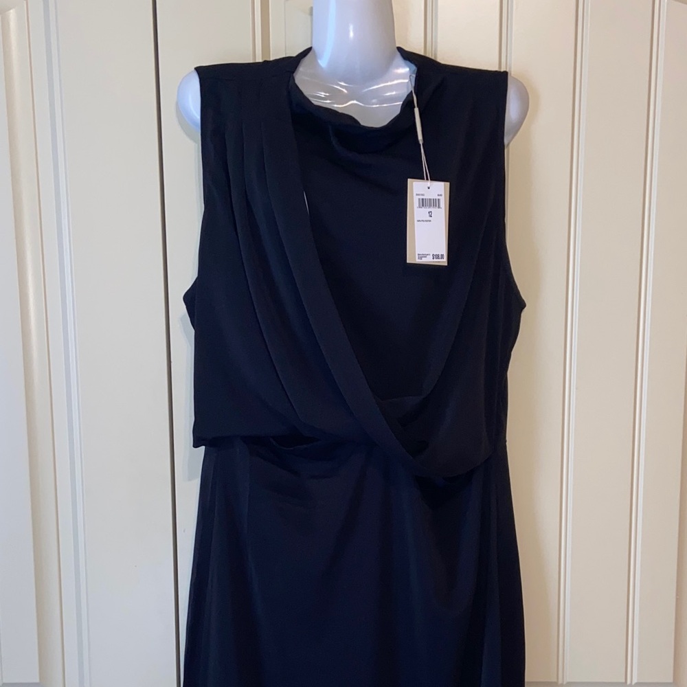 Elie Tahari Black Drape Bodice Midi Dress